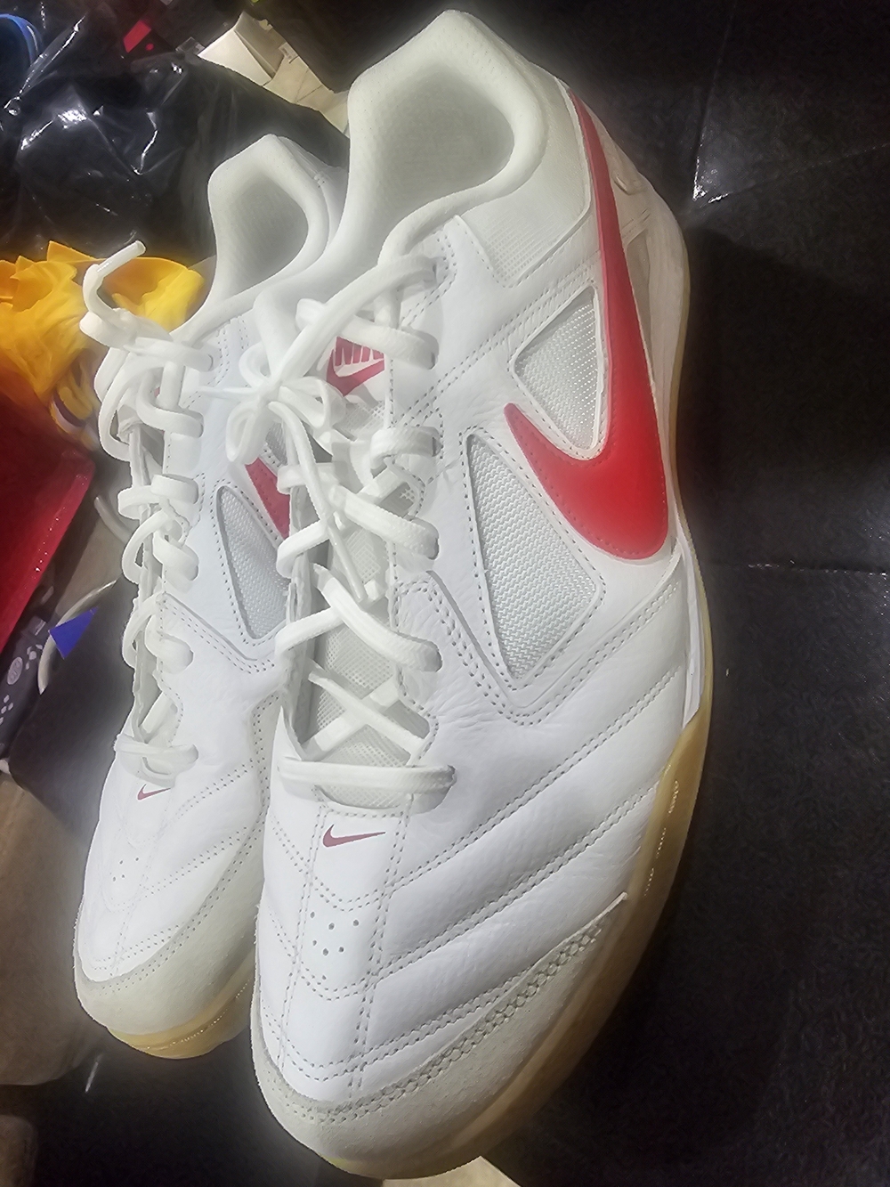 Nike Men’s White and Red Indoor Soccer Shoes